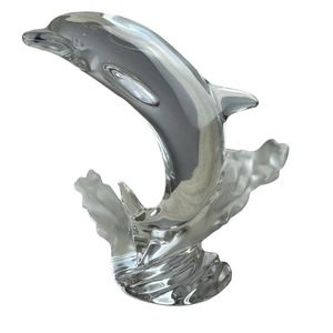 VTG LENOX Crystal Dolphin Figurine with sticker 1994 Retired Frosted & Clear EUC